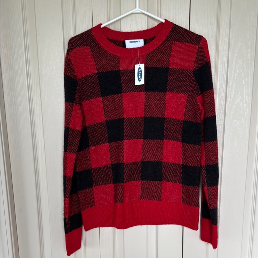 Old Navy Red and Black Plaid Sweater